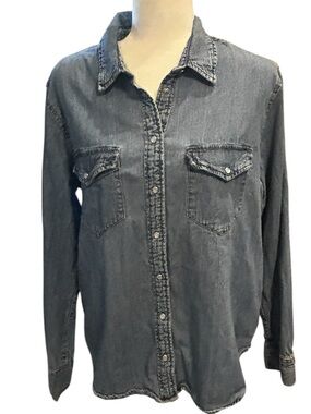 Levi's Blue Denim Pearl Snap Western Shirt Rodeo Cowgirl